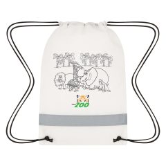 Lil’ Bit Reflective Non-Woven Coloring Drawstring Bag with Crayons - 3300_WHT_Colorbrite