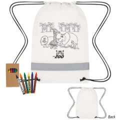 Lil’ Bit Reflective Non-Woven Coloring Drawstring Bag with Crayons - 3300_group