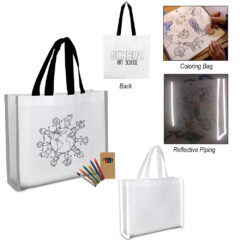 Reflective Non-Woven Coloring Tote Bag with Crayons - 3685_group