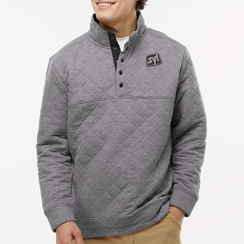 J. America Quilted Snap Pullover - J_America_8890_Charcoal_Heather_Front_High_Model