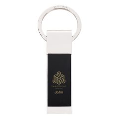 Two-Tone Rectangle Key Tag - 4795_BLKSIL_Personalization_Laser