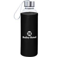 Aqua Pure Glass Bottle With Leatherette Sleeve -18 oz - 5027_BLKLTHSLV_Horizontal_Silkscreen
