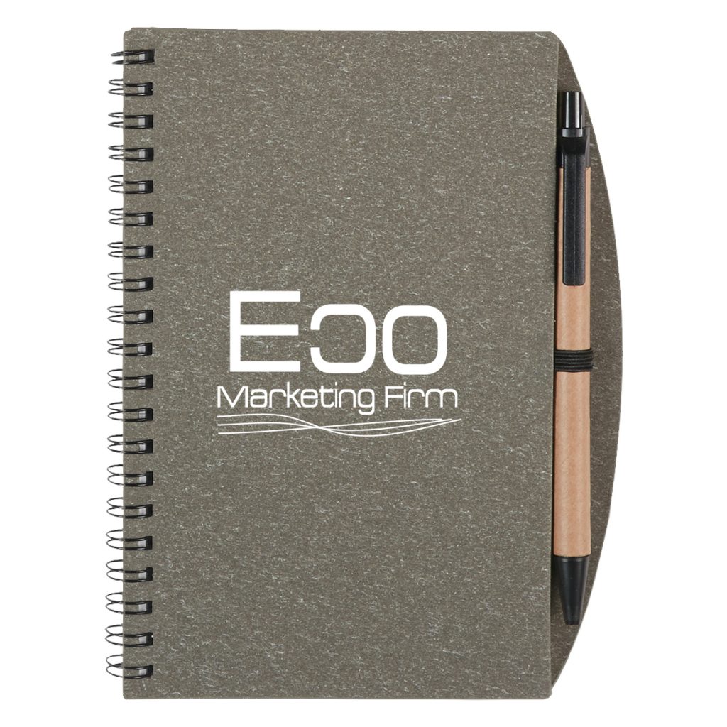 Eco-Inspired Spiral Notebook And Pen - 6115_GRA_Silkscreen