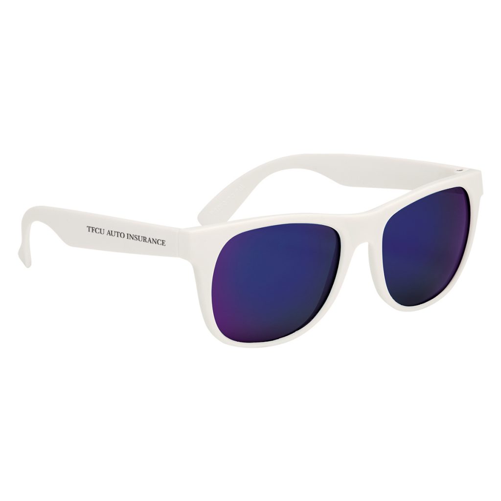 Rubberized Mirrored Sunglasses - 6208_WHTBLU_Silkscreen