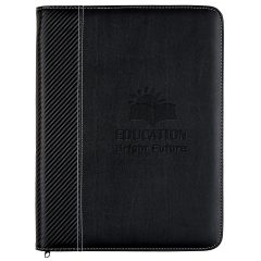 Carbon Fiber Look Zippered Portfolio - 6460_BLK_Deboss