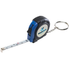 Rubber Tape Measure Key Tag With Laminated Label - 7313_BLUBLK_White_Label