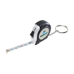 Rubber Tape Measure Key Tag With Laminated Label - 7313_WHTBLK_White_Label