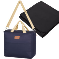 Hefty Cooler Tote Bag With Fleece Blanket - 9981_NAVBLK_Blank