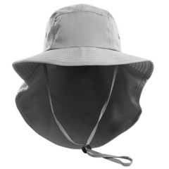 Bucket Sun Hat with Neck Cover - bucketsunhatwneckcovergrey