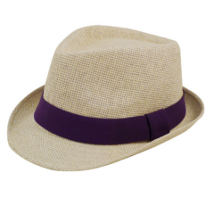 Natural Straw Fedora Hat - strawfedorapurple