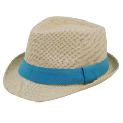Natural Straw Fedora Hat - strawfedoraturquoiseblue