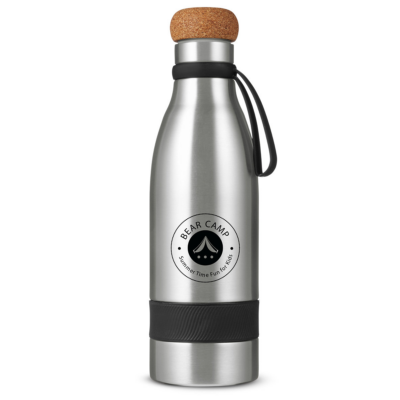 Double Wall Vacuum Bottle with Cork Lid 8211 19 oz 8211 Silver