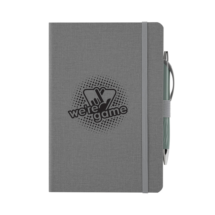 Crosshatch PU Notebook with Pen - mp20412-heather-gray