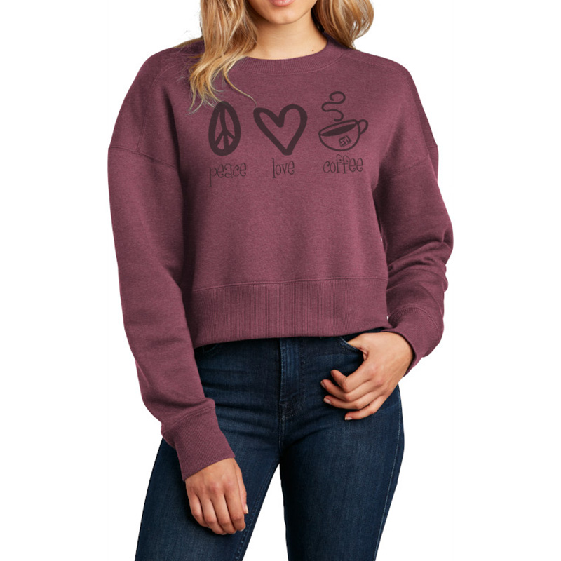 District® Women’s Perfect Weight® Fleece Cropped Crew - DT1105_heatheredloganberry_model_front