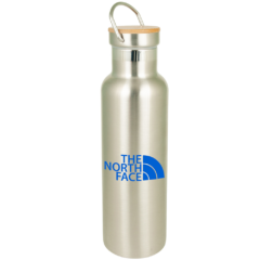 Bedford Double Wall Stainless Water Bottle with Bamboo Lid – 20 oz - bedfordbottlesilver1colorimprint