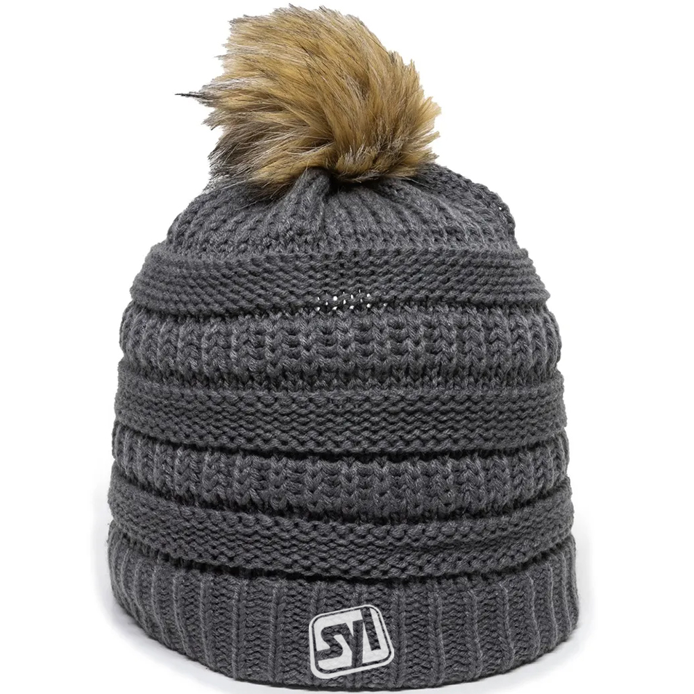 Beanie Hat with Faux Fur Pom - oc805-charcoal_02_2webp