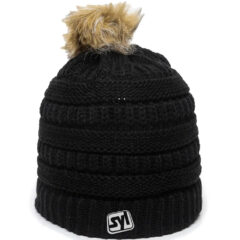 Beanie Hat with Faux Fur Pom - oc805_black_02_1webp