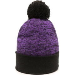 Heathered Knit Beanie with Pom - pwc-100_purple-black_02_1webp
