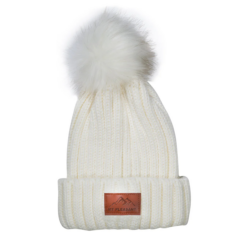 Leeman Knit Beanie with Fur Pom Pom - Leeman Knit Beanie with Fur Pom Pom 8211 cream