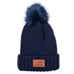 Leeman Knit Beanie with Fur Pom Pom - Leeman Knit Beanie with Fur Pom Pom 8211 navy blue