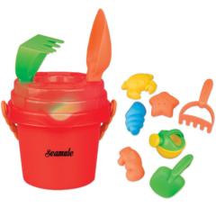 Mini Sand Pail with Toys and Lid - red pail