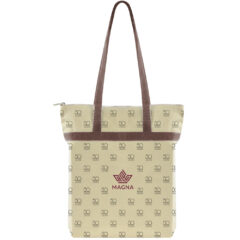 USA Crafted Zippered Tote All Over Print - Made to Order Zippered Tote All Over Print_Brown Handles