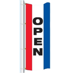 Single Faced Stock Message “OPEN” Free Flying Drape Flag - Open
