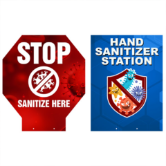 Touchless Hand Sanitizer Dispenser with Billboard Sign and Stand - sanitizerdispenserhexagonorrectangle