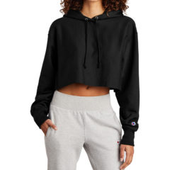Champion® Women’s Reverse Weave® Cropped Cut-Off Hooded Sweatshirt - 10526-Black-1-RW01WBlackModelFront-1200W