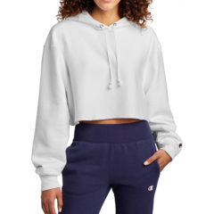 Champion® Women’s Reverse Weave® Cropped Cut-Off Hooded Sweatshirt - 10526-White-1-RW01WWhiteModelFront-1200W