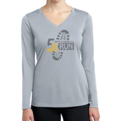 Sport-Tek® Ladies Long Sleeve PosiCharge® Competitor™ V-Neck Tee - 6029-Silver-1-LST353LSSilverModelFront-1200W