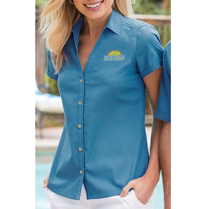 Port Authority® Ladies Textured Camp Shirt - 7270-Black-7-L662BlackLifeStyle-1200W