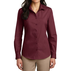 Port Authority® Ladies Long Sleeve Carefree Poplin Shirt - 8355-Burgundy-1-LW100BurgundyModelFront-1200W