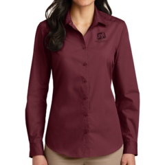 Port Authority® Ladies Long Sleeve Carefree Poplin Shirt - 8355-Burgundy-1-LW100BurgundyModelFront-1200W