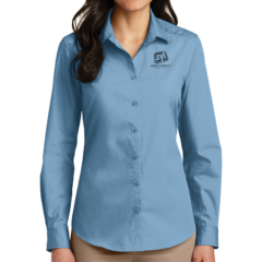 Port Authority® Ladies Long Sleeve Carefree Poplin Shirt - 8355-CarolinaBlue-1-LW100CarolinaBlueModelFront-1200W