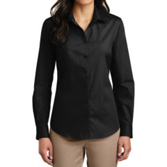 Port Authority® Ladies Long Sleeve Carefree Poplin Shirt - 8355-DeepBlack-1-LW100DeepBlackModelFront-1200W