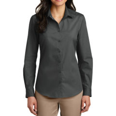 Port Authority® Ladies Long Sleeve Carefree Poplin Shirt - 8355-Graphite-1-LW100GraphiteModelFront-1200W
