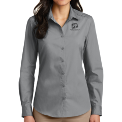 Port Authority® Ladies Long Sleeve Carefree Poplin Shirt - 8355-GustyGrey-1-LW100GustyGreyModelFront-1200W