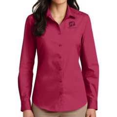 Port Authority® Ladies Long Sleeve Carefree Poplin Shirt - 8355-PinkAzalea-1-LW100PinkAzaleaModelFront-1200W