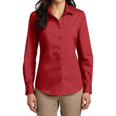 Port Authority® Ladies Long Sleeve Carefree Poplin Shirt - 8355-RichRed-1-LW100RichRedModelFront-1200W