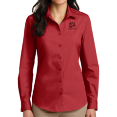 Port Authority® Ladies Long Sleeve Carefree Poplin Shirt - 8355-RichRed-1-LW100RichRedModelFront-1200W