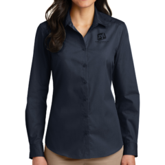 Port Authority® Ladies Long Sleeve Carefree Poplin Shirt - 8355-RiverBlueNvy-1-LW100RiverBlueNvyModelFront-1200W