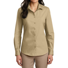 Port Authority® Ladies Long Sleeve Carefree Poplin Shirt - 8355-Wheat-1-LW100WheatModelFront-1200W