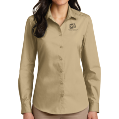 Port Authority® Ladies Long Sleeve Carefree Poplin Shirt - 8355-Wheat-1-LW100WheatModelFront-1200W