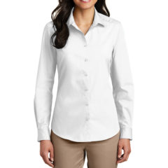 Port Authority® Ladies Long Sleeve Carefree Poplin Shirt - 8355-White-1-LW100WhiteModelFront-1200W