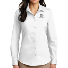 Port Authority® Ladies Long Sleeve Carefree Poplin Shirt - 8355-White-1-LW100WhiteModelFront-1200W