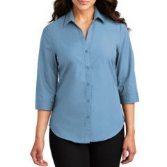 Port Authority® Ladies 3/4-Sleeve Carefree Poplin Shirt - 8360-CarolinaBl-1-LW102CarolinaBlModelFront3-1200W
