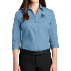 Port Authority® Ladies 3/4-Sleeve Carefree Poplin Shirt - 8360-CarolinaBlue-1-LW102CarolinaBlueModelFront2-1200W
