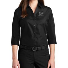 Port Authority® Ladies 3/4-Sleeve Carefree Poplin Shirt - 8360-DeepBlack-1-LW102DeepBlackModelFront2-1200W
