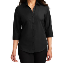 Port Authority® Ladies 3/4-Sleeve Carefree Poplin Shirt - 8360-DeepBlack-1-LW102DeepBlackModelFront3-1200W